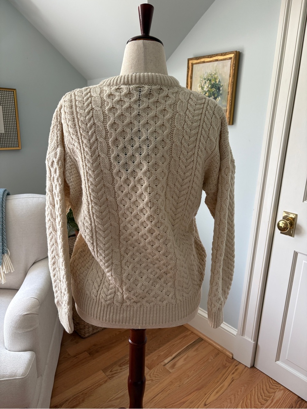 Aran Cream Cable Knit Merino Wool Sweater Cardigan - Picture 2 of 7